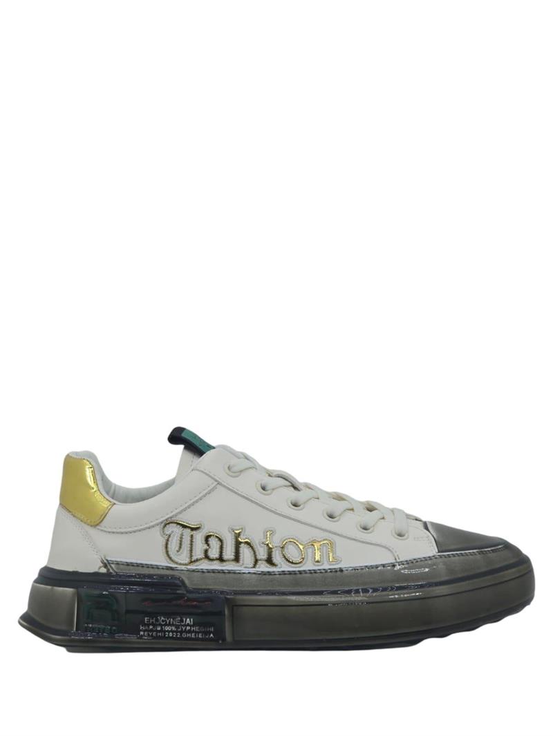 Yalınayak M19047 Hakiki Deri Şeffaf Taban Erkek Sneaker Beyaz