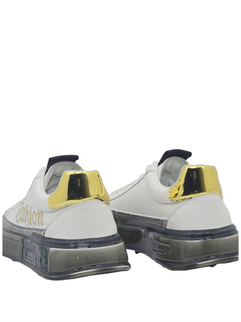 Yalınayak M19047 Hakiki Deri Şeffaf Taban Erkek Sneaker Beyaz