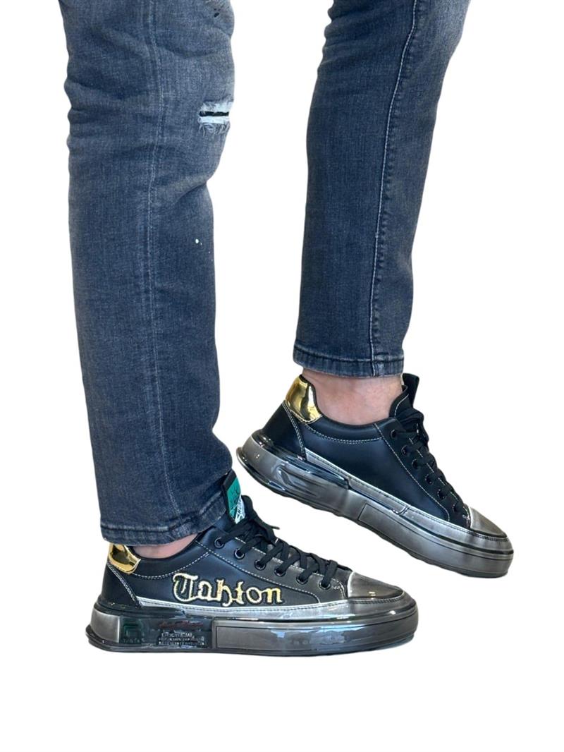 Yalınayak M19047 Hakiki Deri Şeffaf Taban Erkek Sneaker Siyah