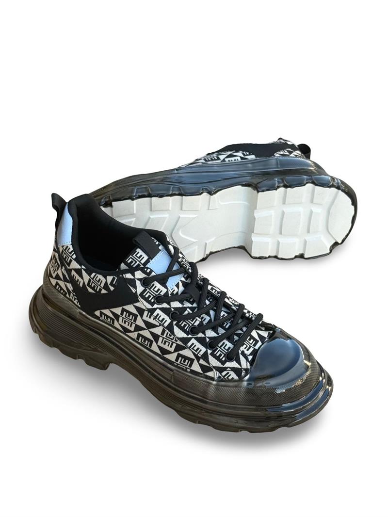 Yalınayak M19094 Keten Şeffaf Taban Erkek Snekaer Siyah Bej