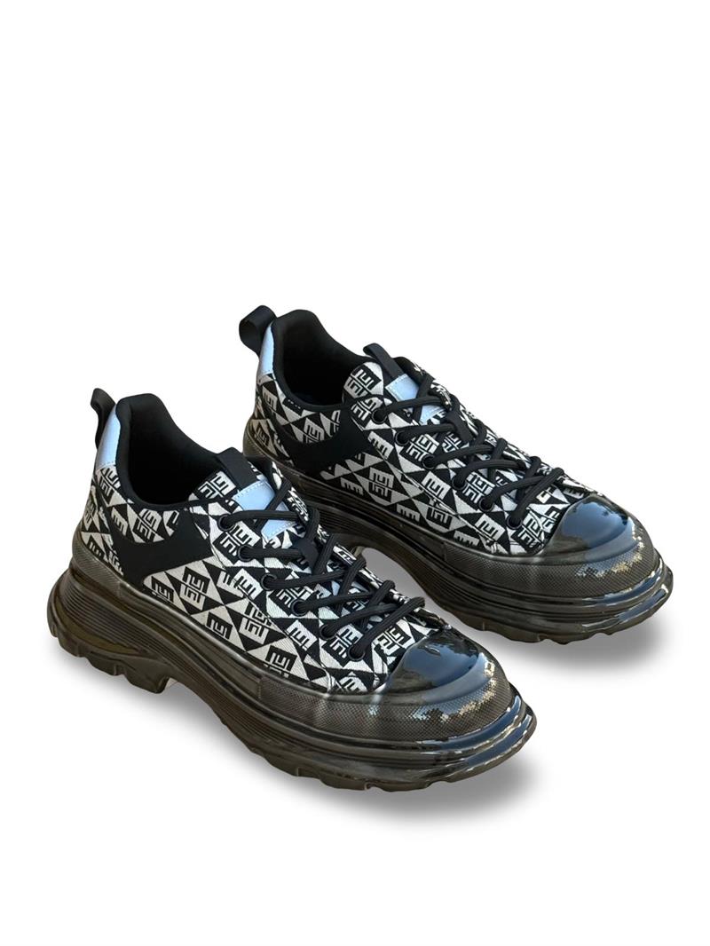 Yalınayak M19094 Keten Şeffaf Taban Erkek Snekaer Siyah Bej