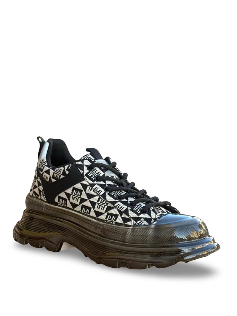 Yalınayak M19094 Keten Şeffaf Taban Erkek Snekaer Siyah Bej