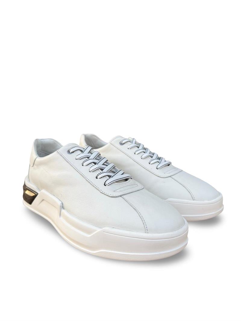 Yalınayak M19197  Hakiki Deri Erkek Sneaker Beyaz