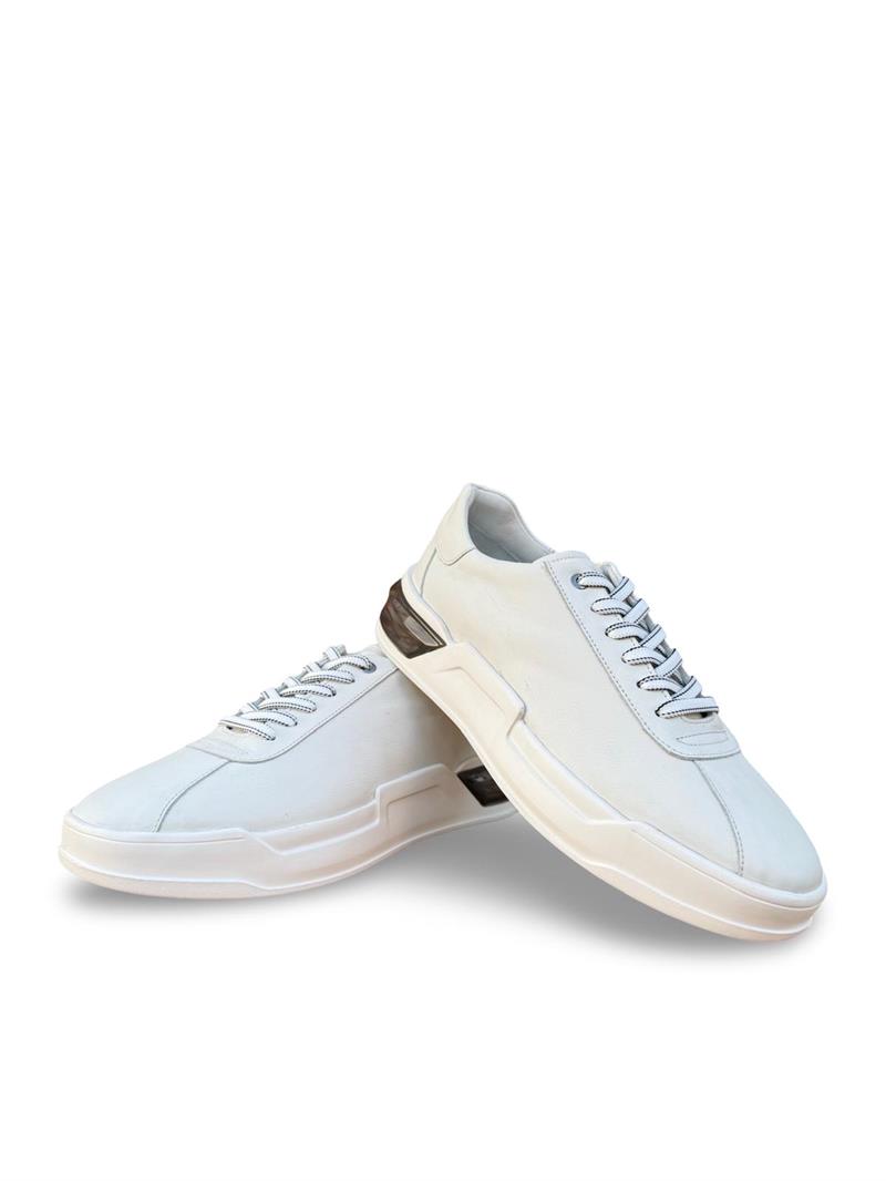 Yalınayak M19197  Hakiki Deri Erkek Sneaker Beyaz