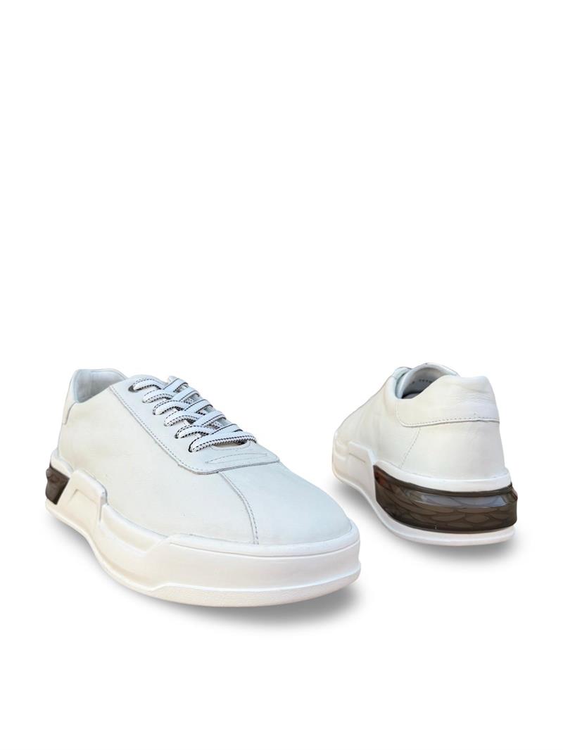 Yalınayak M19197  Hakiki Deri Erkek Sneaker Beyaz