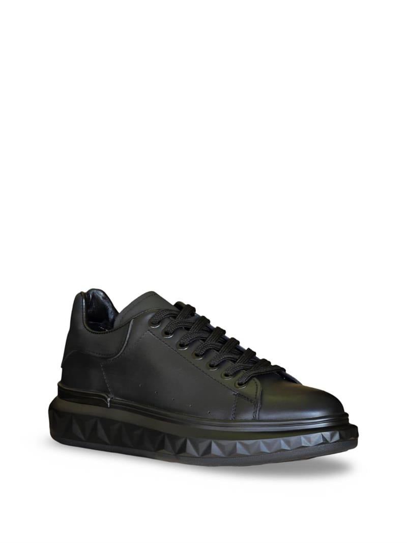 Yalınayak M19369 Hakiki Deri Erkek Sneaker Siyah Mat