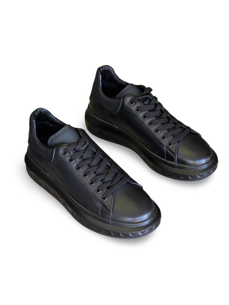 Yalınayak M19369 Hakiki Deri Erkek Sneaker Siyah Mat