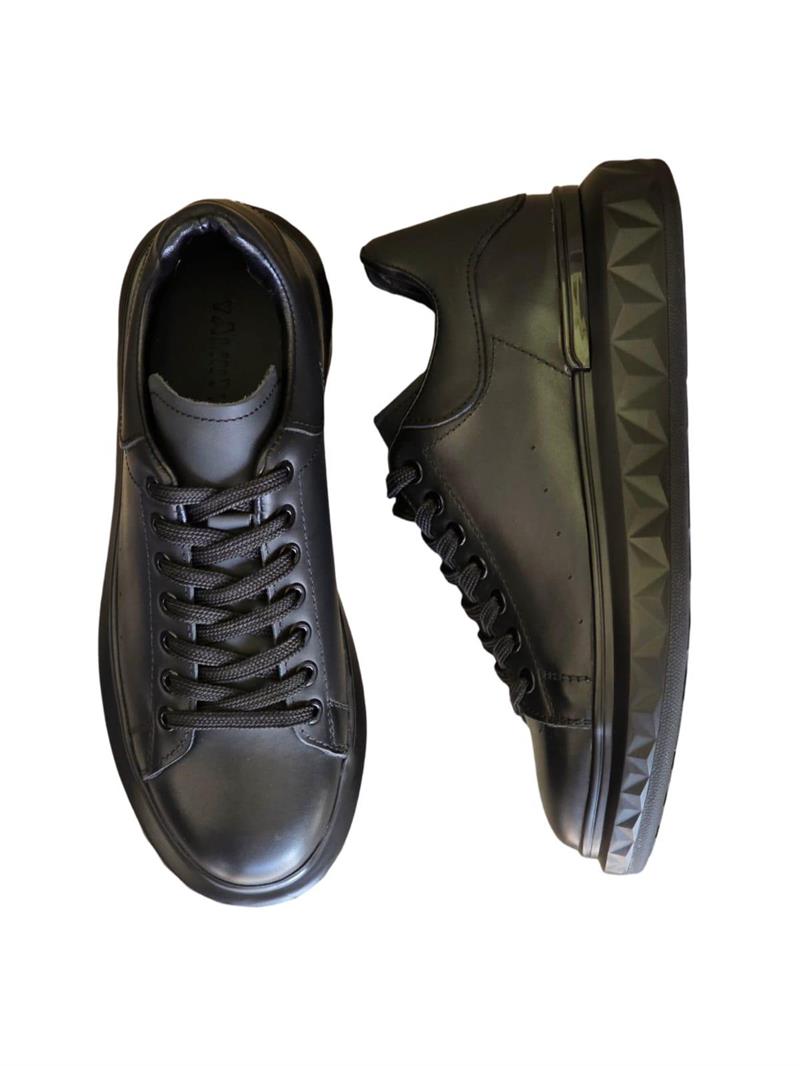 Yalınayak M19369 Hakiki Deri Erkek Sneaker Siyah Mat