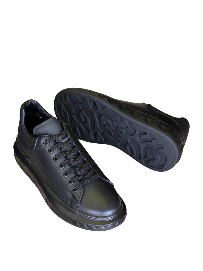Yalınayak M19369 Hakiki Deri Erkek Sneaker Siyah Mat