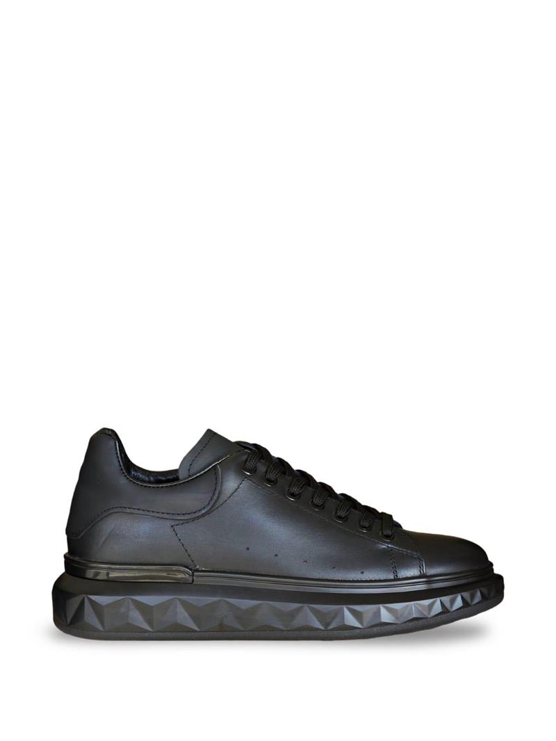 Yalınayak M19369 Hakiki Deri Erkek Sneaker Siyah Mat
