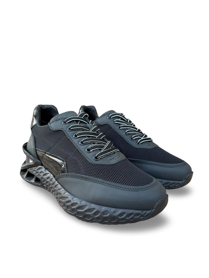 Yalınayak M19372 Hakiki Deri File Erkek Sneaker Siyah