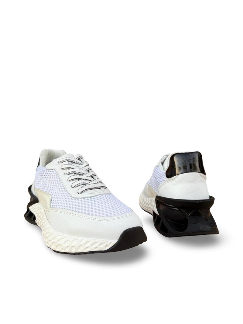 Yalınayak M19372 Hakiki Deri File Erkek Sneaker Beyaz