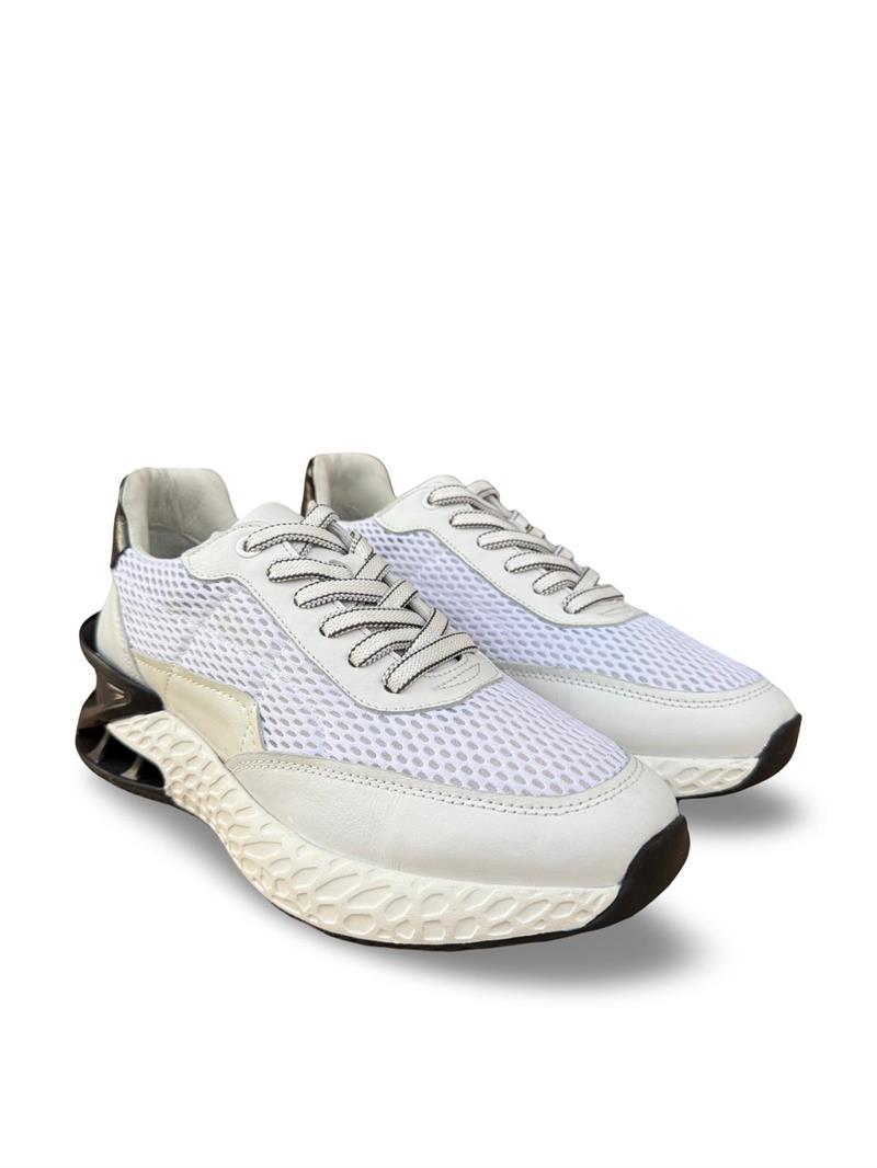 Yalınayak M19372 Hakiki Deri File Erkek Sneaker Beyaz