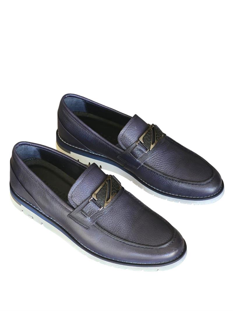 Yalınayak M19418 Hakiki Deri Eva Taban Erkek Ayakkabı Lacivert