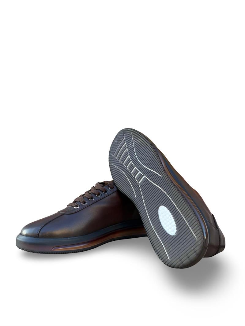 Yalınayak M20031  Hakiki Deri Erkek Aır Taban Sneakers & Spor Kahve
