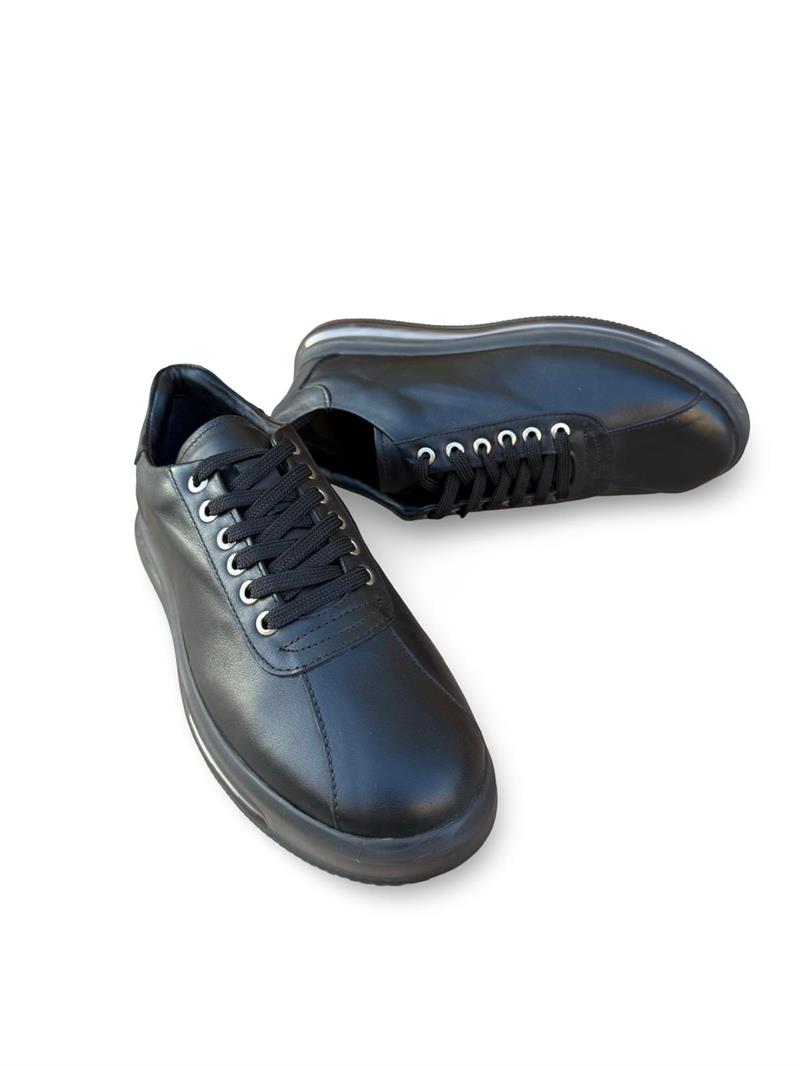 Yalınayak M20031  Hakiki Deri Erkek Aır Taban Sneakers & Spor Siyah