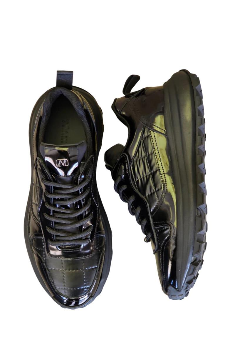 Yalınayak M20180 Hakiki Deri Spor Sneaker Siyah Rugan