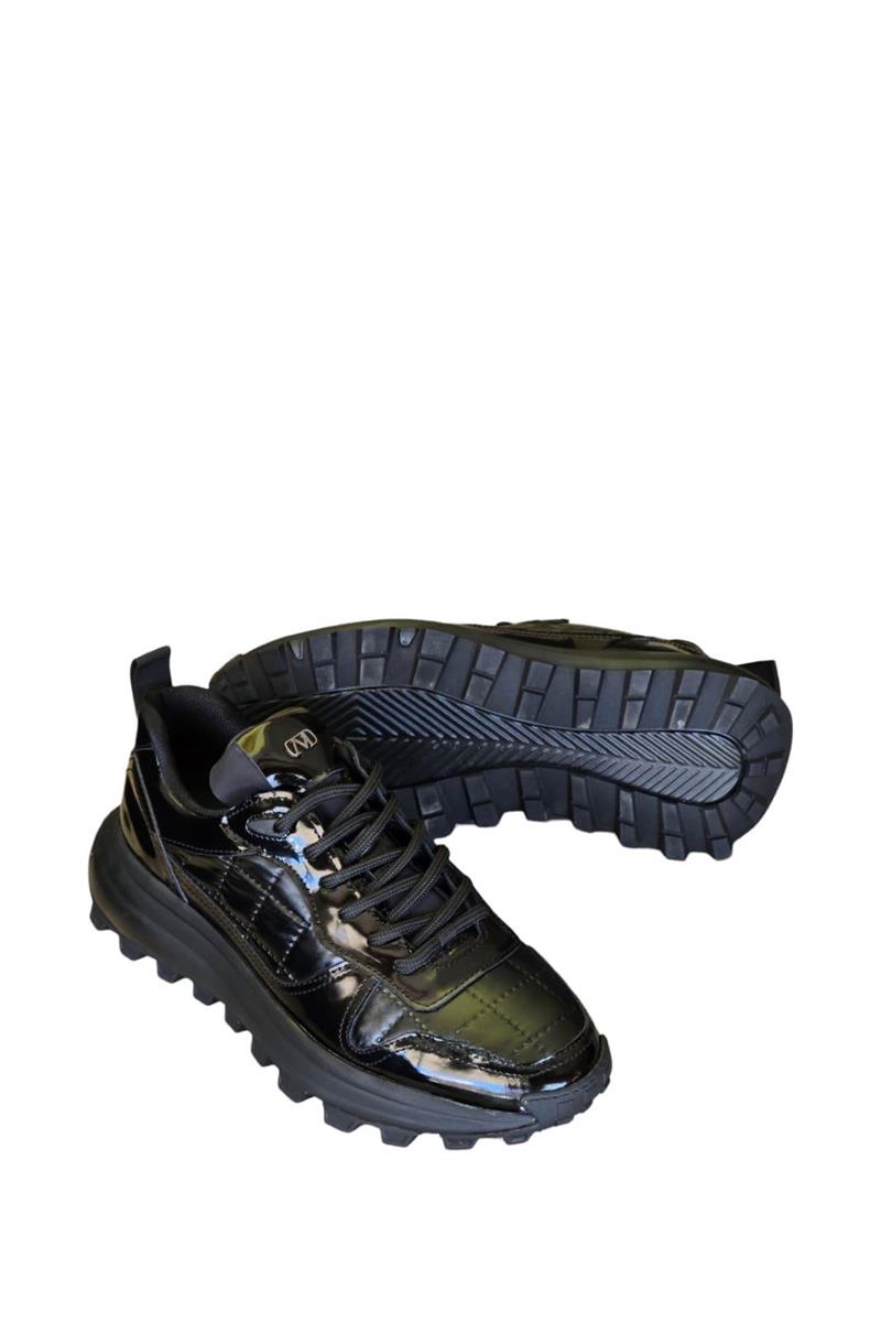 Yalınayak M20180 Hakiki Deri Spor Sneaker Siyah Rugan