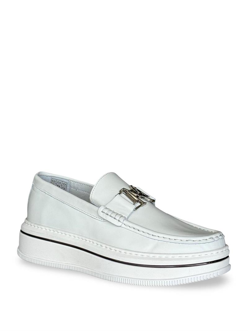 Yalınayak M21108 Hakiki Deri Erkek Spazılato Loafer Ayakkabı Beyaz