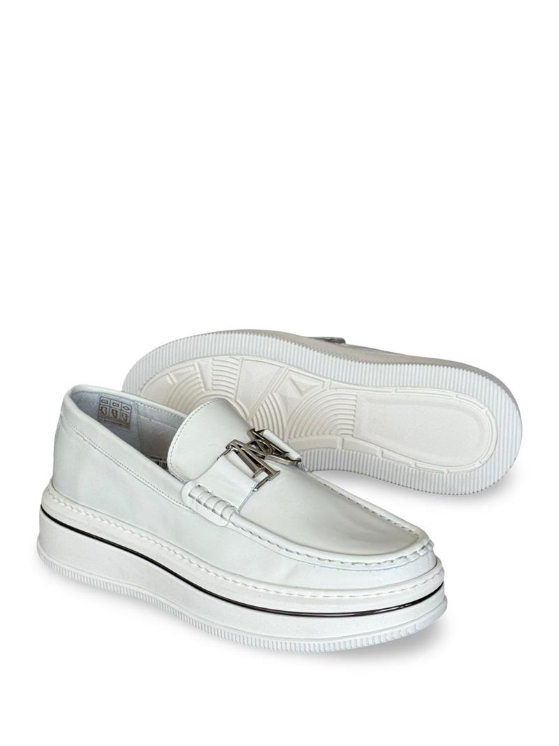 Yalınayak M21108 Hakiki Deri Erkek Spazılato Loafer Ayakkabı Beyaz
