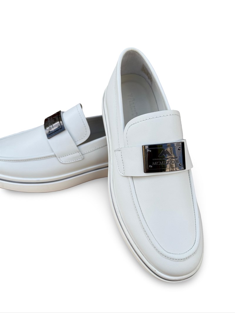 Yalınayak M23251 Hakiki Deri Erkek Loafer Ayakkabı Beyaz