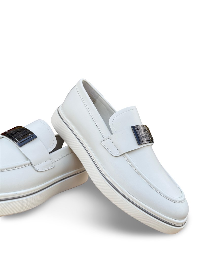 Yalınayak M23251 Hakiki Deri Erkek Loafer Ayakkabı Beyaz
