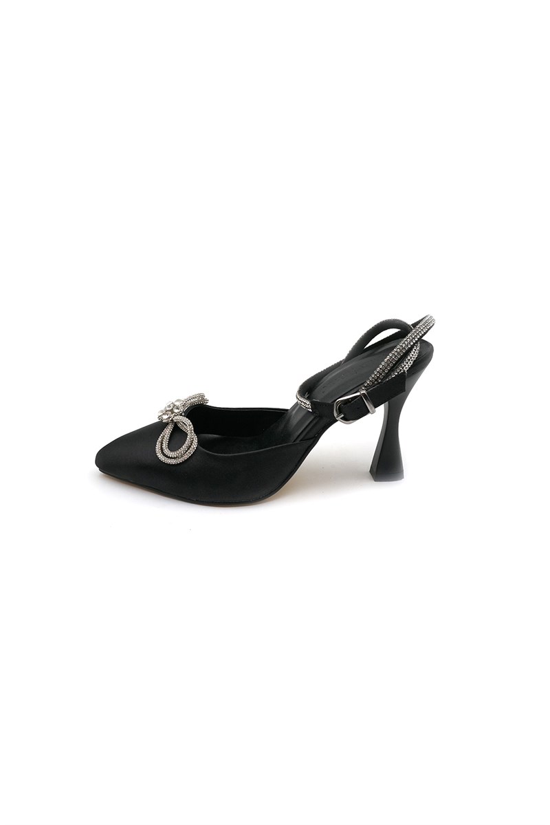 Yalınayak Mrs002 Saten Fiyonk Detaylı Bilek Bağlamalı Kadın Şık Ayakkabı Siyah