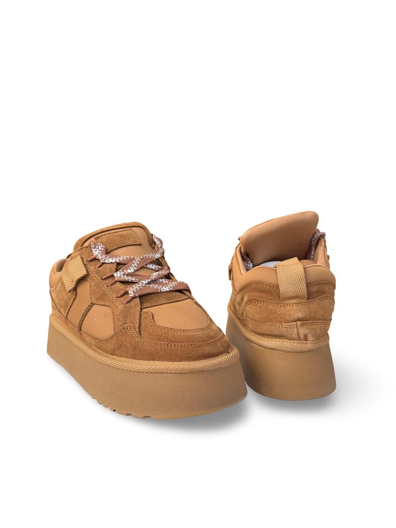 Yalınayak Mrs1353 Hakiki Deri Taban Yüksek Kadın Sneaker Taba