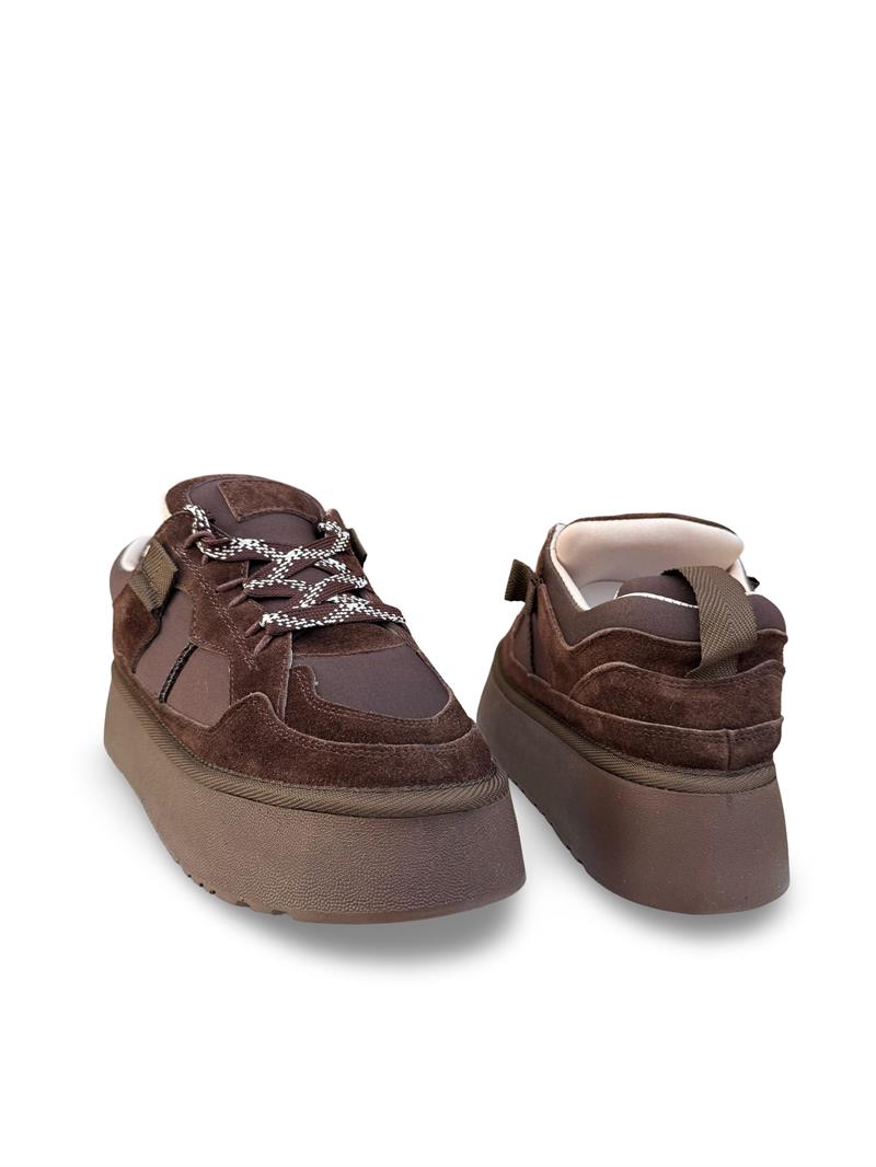 Yalınayak Mrs1353 Hakiki Deri Taban Yüksek Kadın Sneaker Kahve