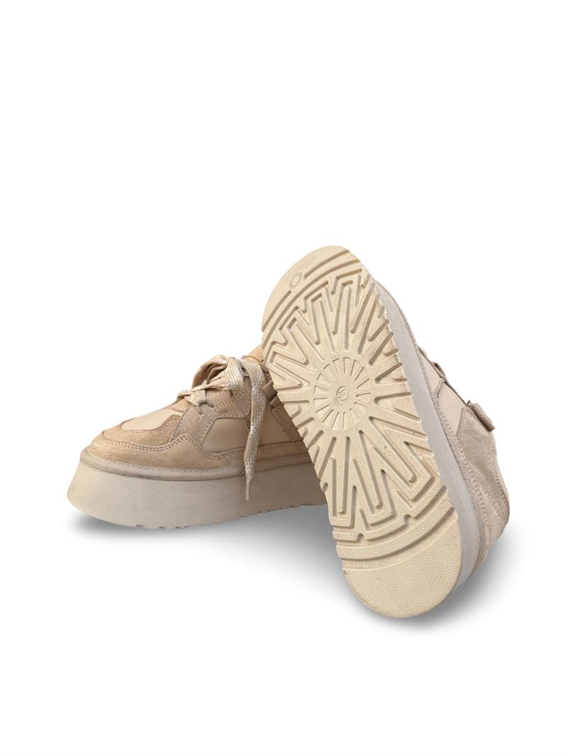 Yalınayak Mrs1353 Hakiki Deri Taban Yüksek Kadın Sneaker Bej