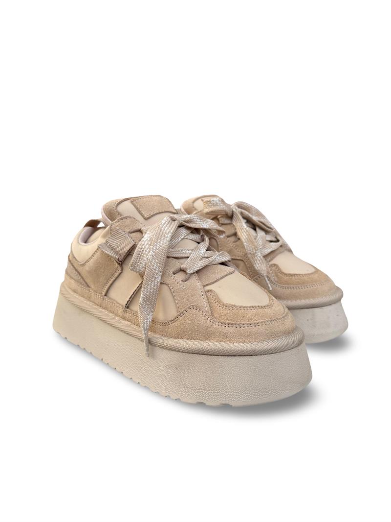 Yalınayak Mrs1353 Hakiki Deri Taban Yüksek Kadın Sneaker Bej