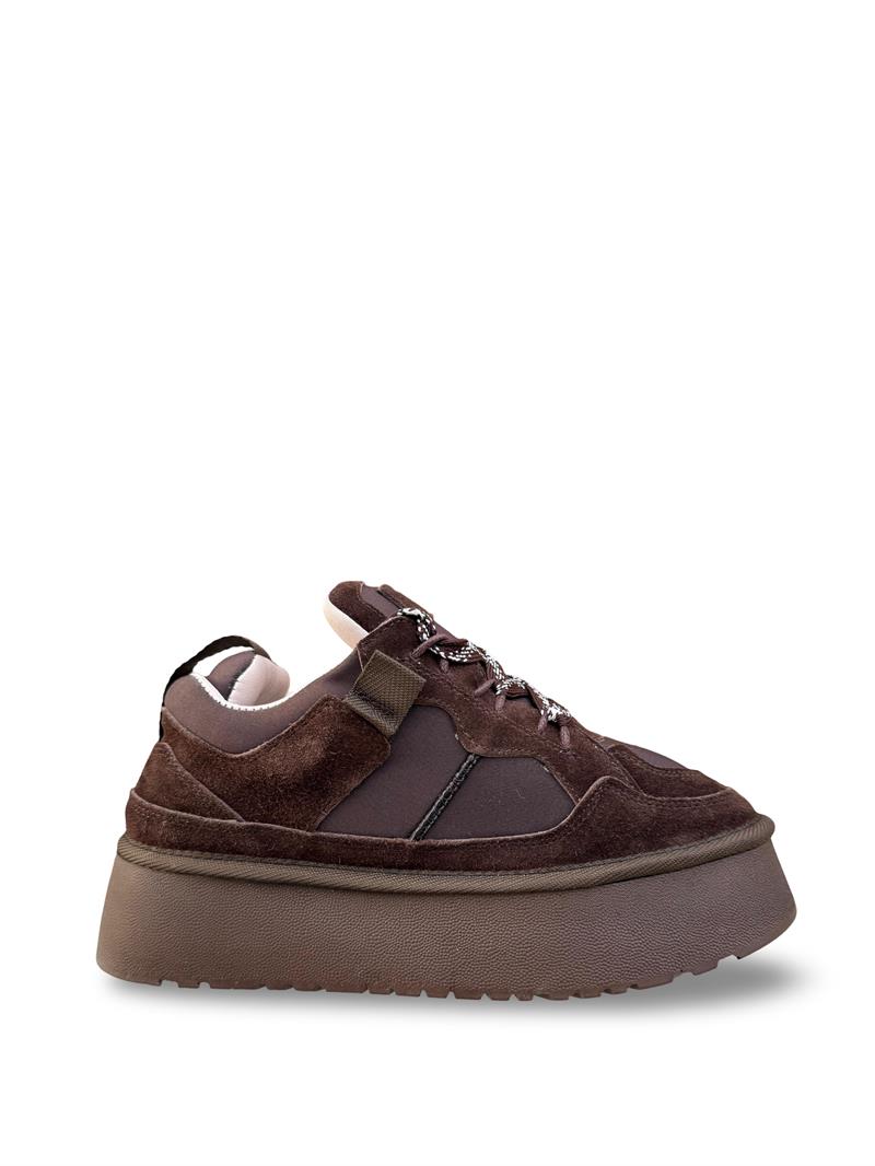 Yalınayak Mrs1353 Hakiki Deri Taban Yüksek Kadın Sneaker Kahve