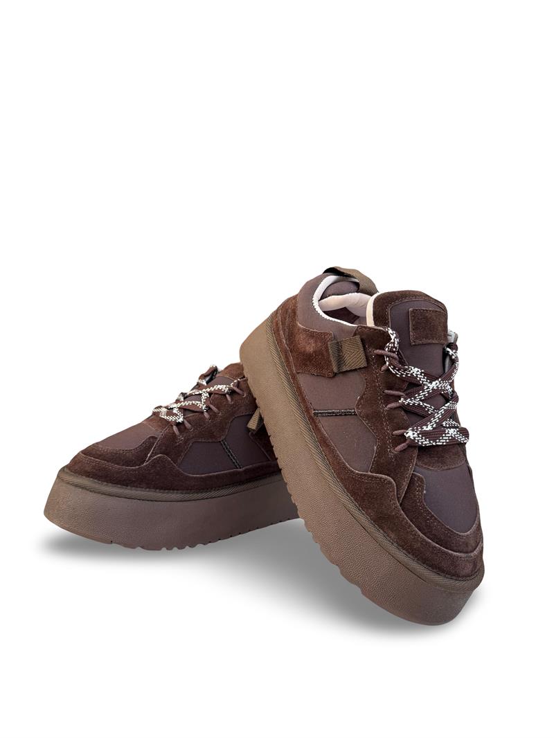 Yalınayak Mrs1353 Hakiki Deri Taban Yüksek Kadın Sneaker Kahve