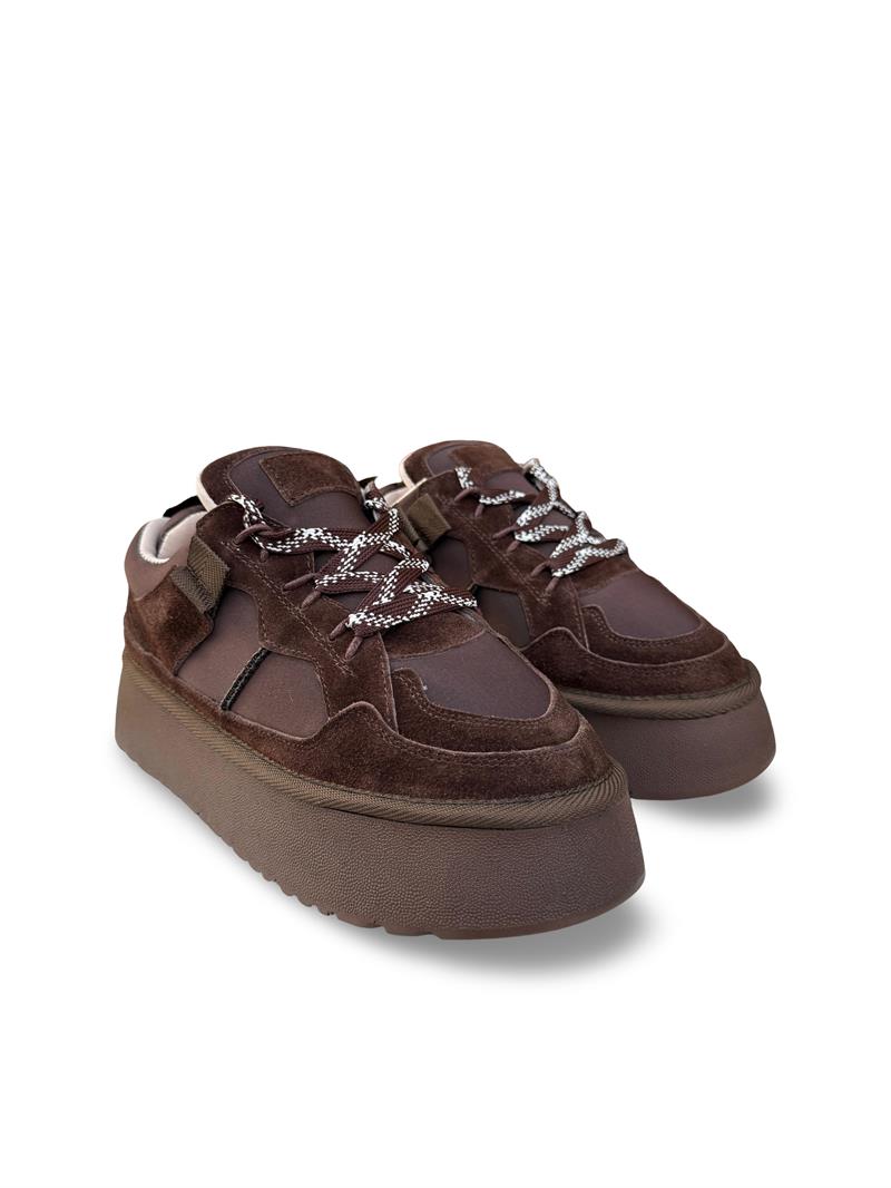 Yalınayak Mrs1353 Hakiki Deri Taban Yüksek Kadın Sneaker Kahve