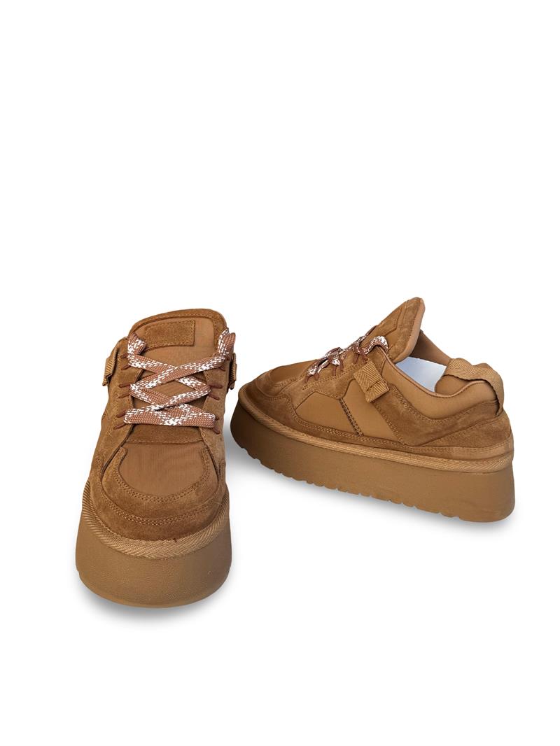 Yalınayak Mrs1353 Hakiki Deri Taban Yüksek Kadın Sneaker Taba