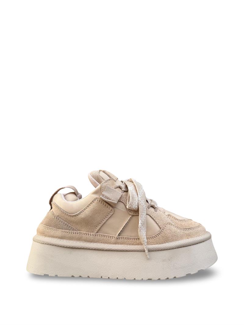 Yalınayak Mrs1353 Hakiki Deri Taban Yüksek Kadın Sneaker Bej
