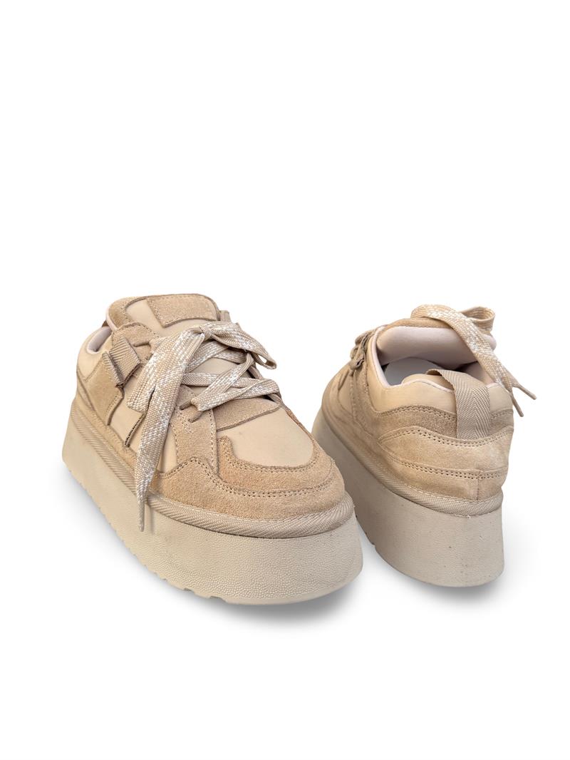 Yalınayak Mrs1353 Hakiki Deri Taban Yüksek Kadın Sneaker Bej