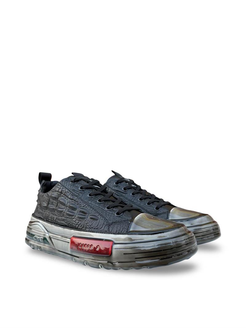 Yalınayak PE058 Hakiki Deri Aır Taban Erkek Sneaker Siyah