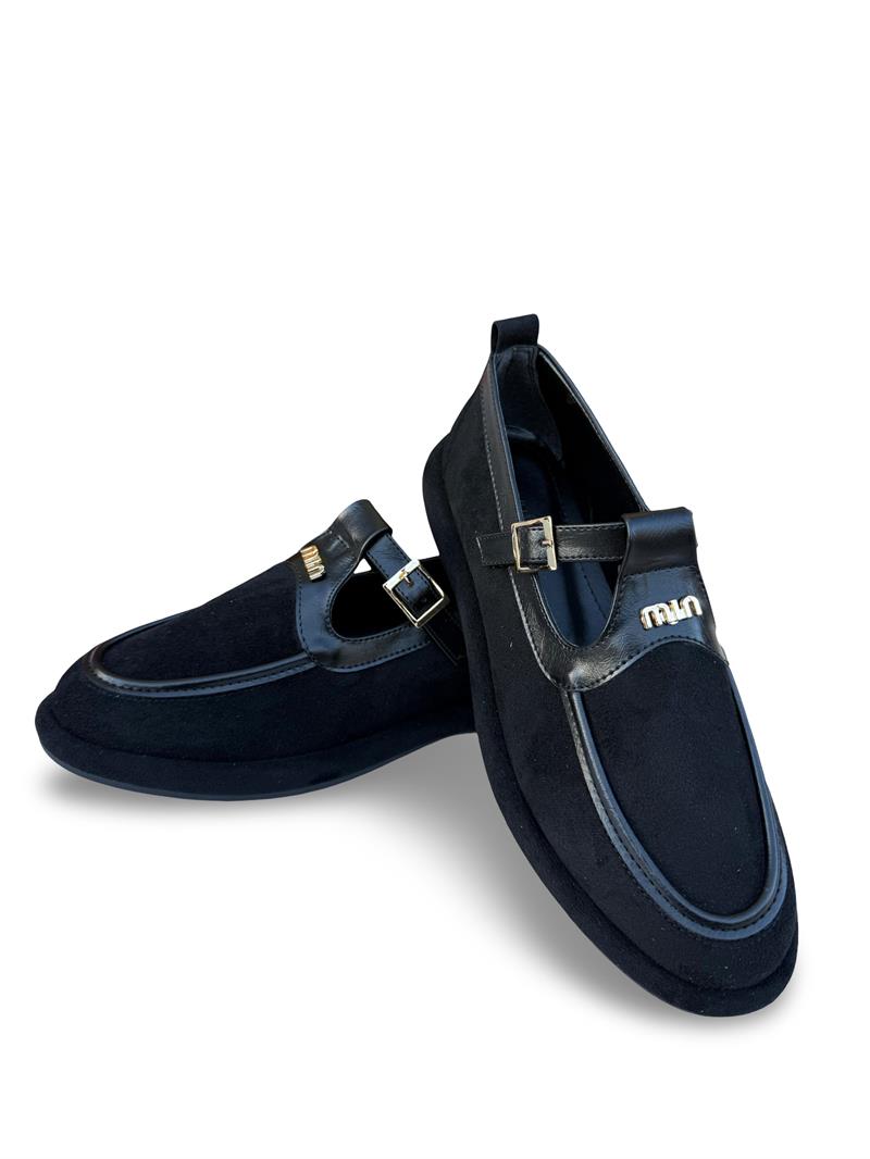 Yalınayak Prt1614 Süet Kadın Loafer Babet Siyah Süet