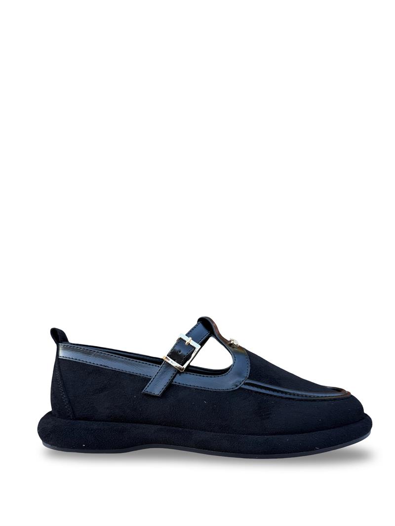 Yalınayak Prt1614 Süet Kadın Loafer Babet Siyah Süet