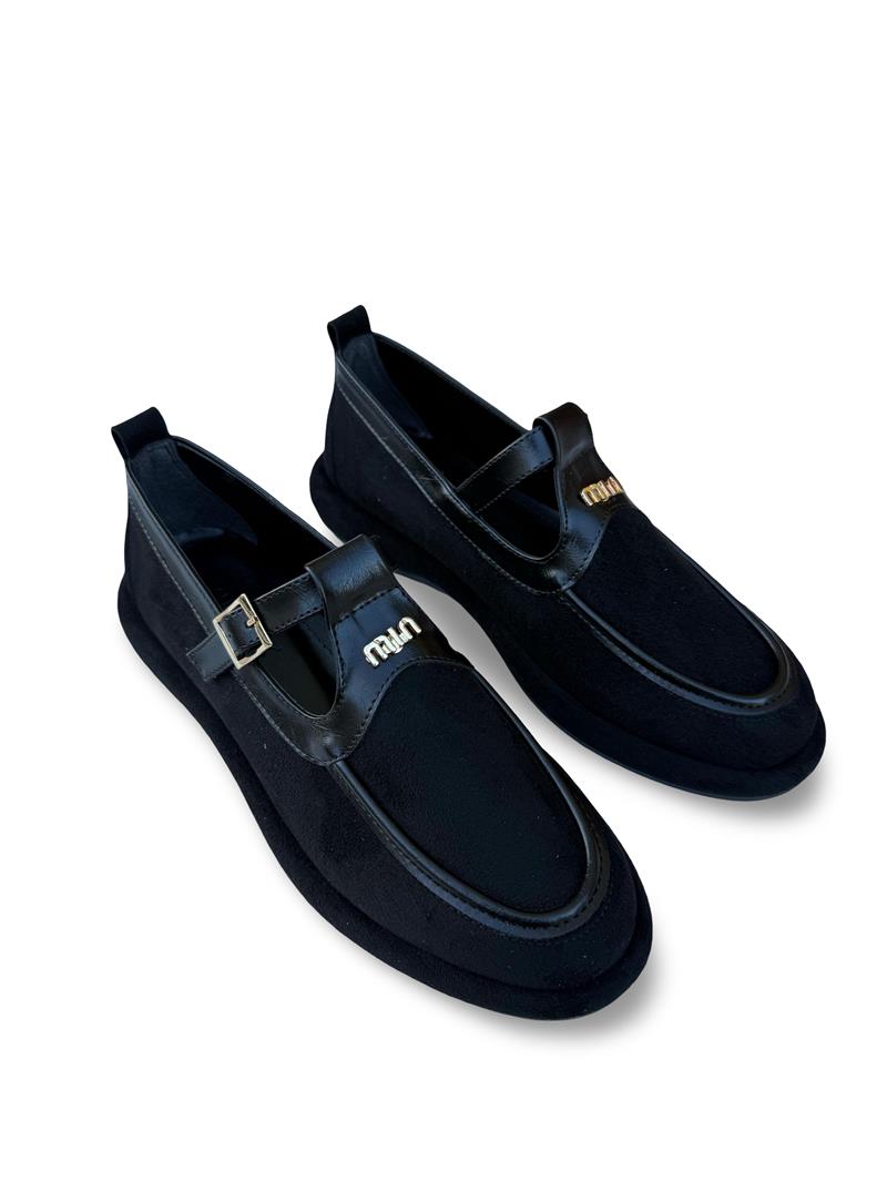 Yalınayak Prt1614 Süet Kadın Loafer Babet Siyah Süet