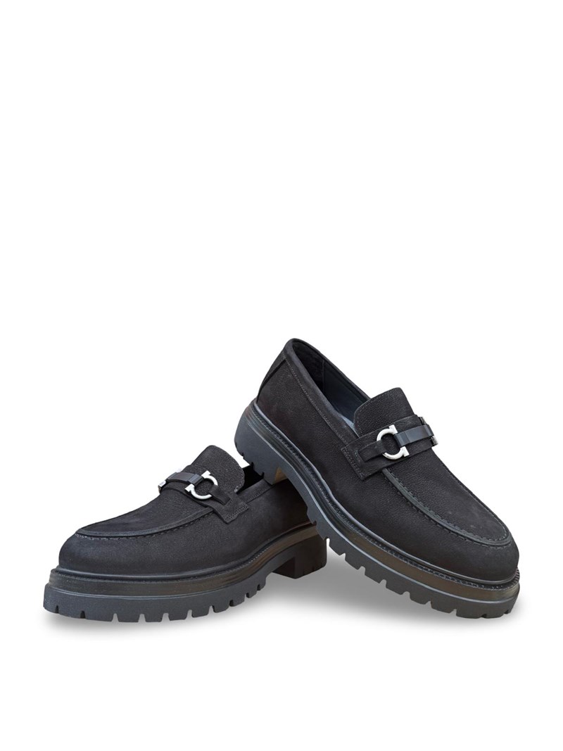 Yalınayak Rg1552-1 Hakiki Nubuk Deri Erkek Loafer Siyah Nubuk