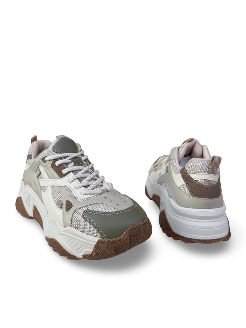 Yalınayak Sms65137 Kadın Sneakers Ayakkabı Yeşil Bej
