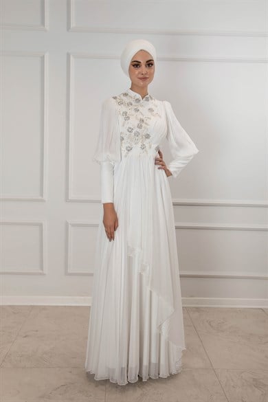 Beyaz Tesettür Abiye Elbise Modelleri ve Fiyatları - egelin