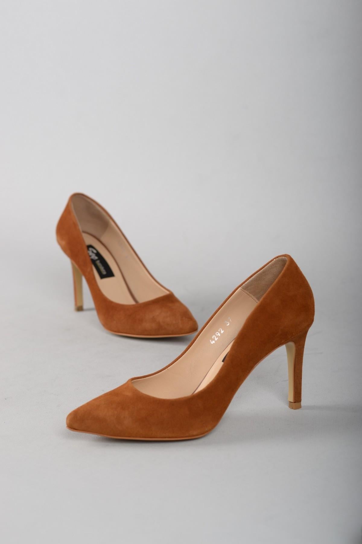4292 HAKİKİ DERİ STİLETTO 9cm TABA SÜET