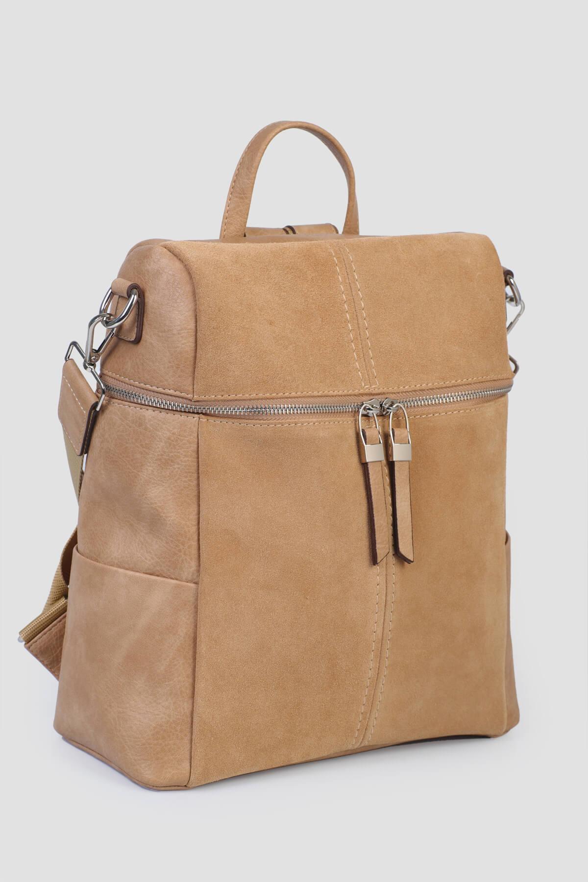 CLK ZD164-7 HAKİKİ DERİ SIRT ÇANTASI KOYU BEJ