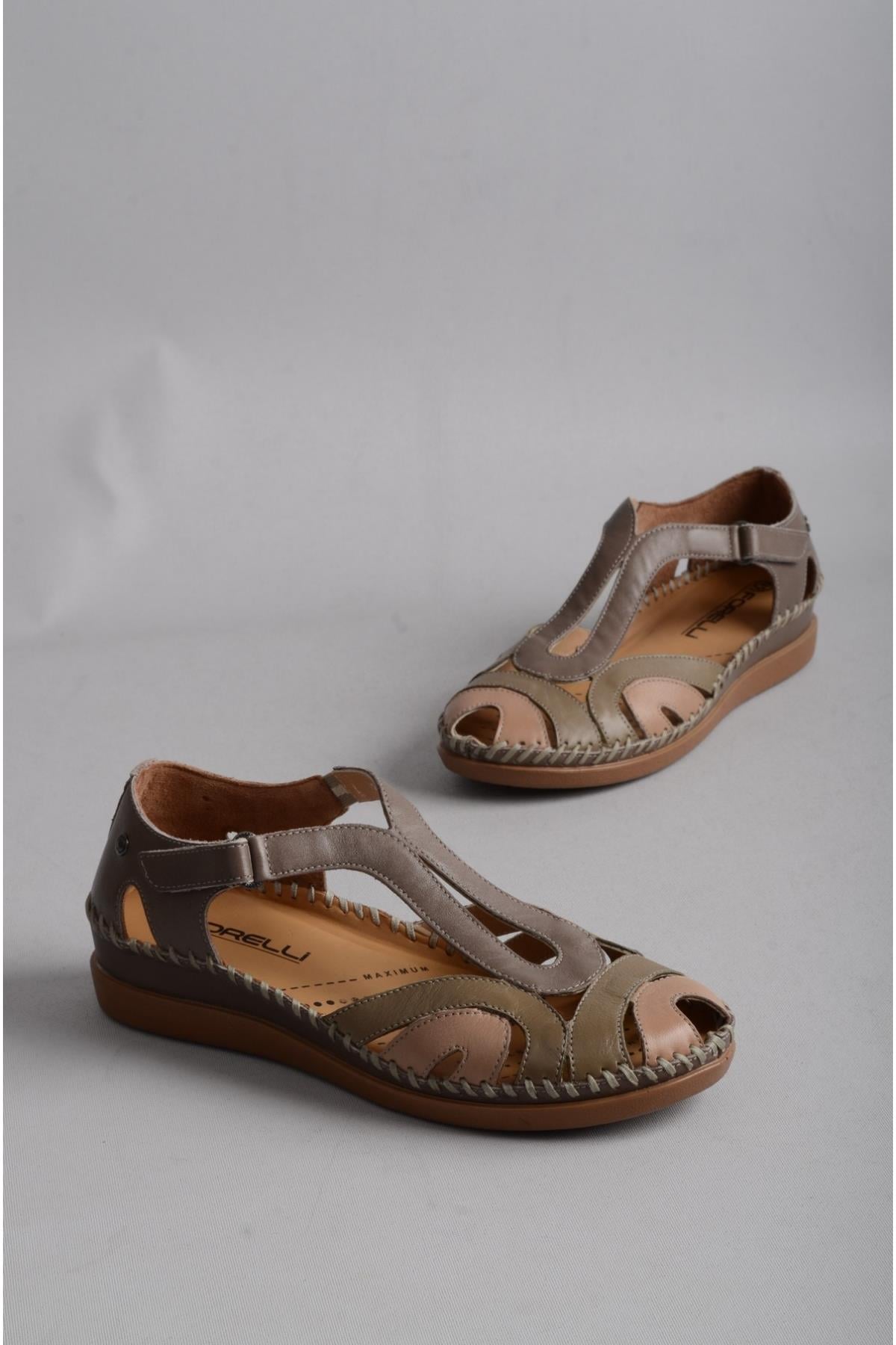 Forelli 22521 Sally Hakiki Deri Ortopedik Kadın Sandalet VİZON