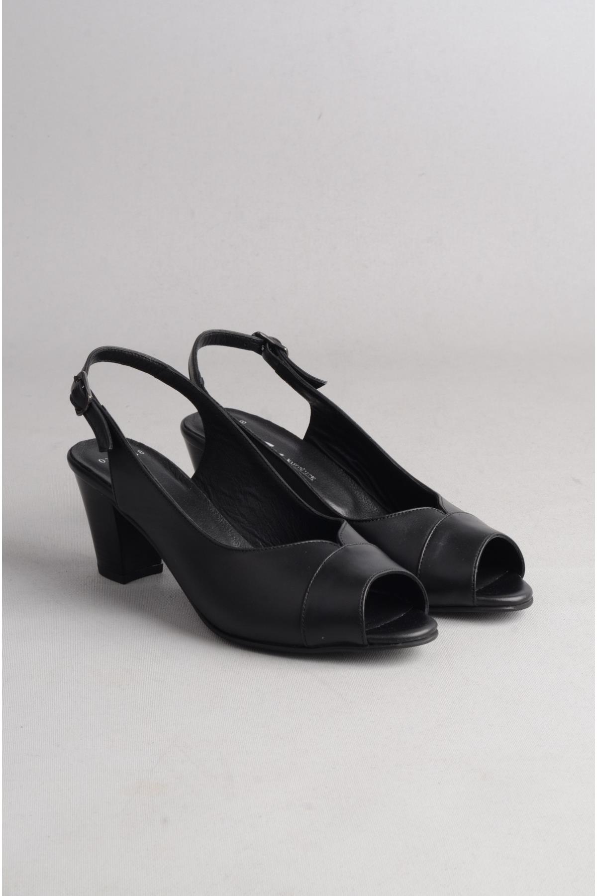 SEÇ 0318 HAKİKİ DERİ TOPUKLU SANDALET (7cm) SİYAH