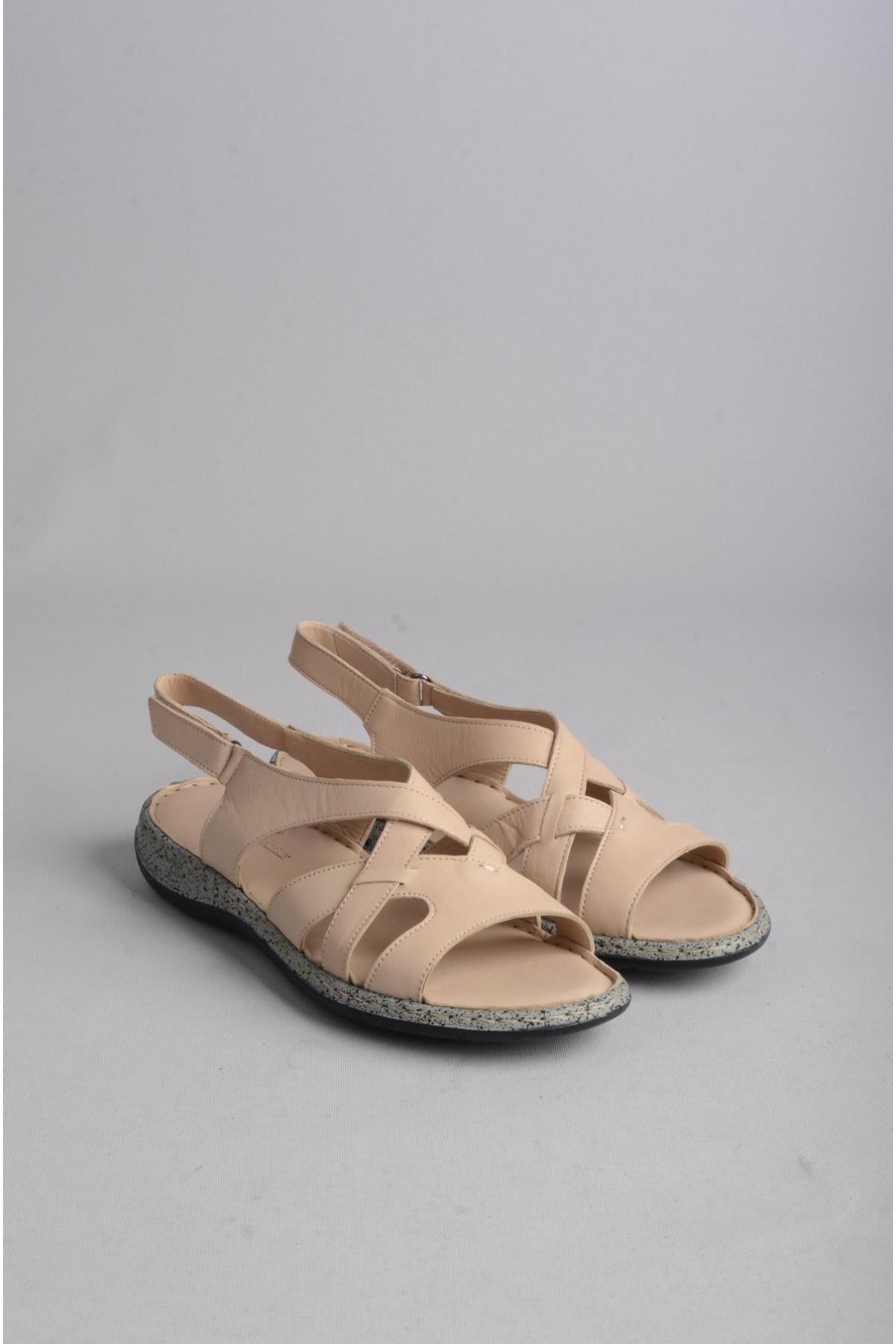 SEÇ 0468 HAKİKİ DERİ COMFORT KADIN SANDALET BEJ
