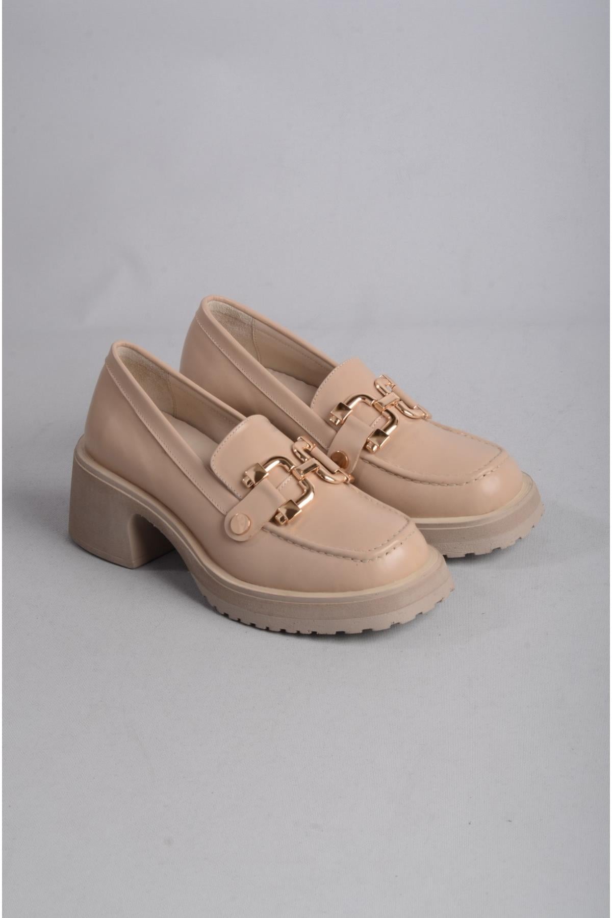 SEÇ 101012 HAKİKİ DERİ PLATFORM TOPUKLU MASKULEN AYAKKABI (Topuk 6cm-Platform 2cm) NUDE